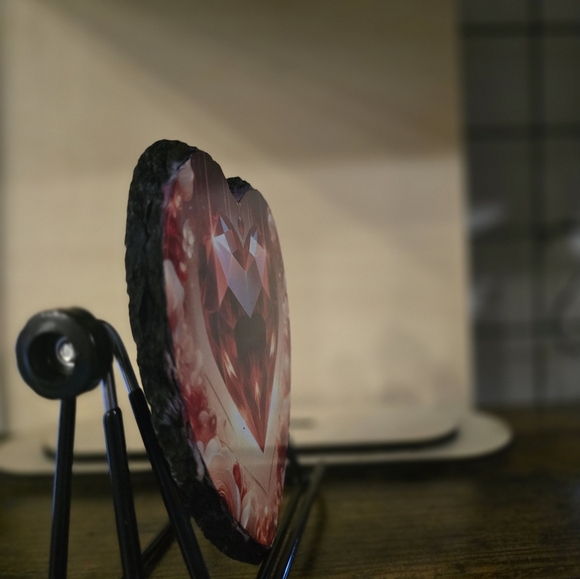 Heart-Shaped Red Art Stone, Comes With Stand - Picture 4 of 5